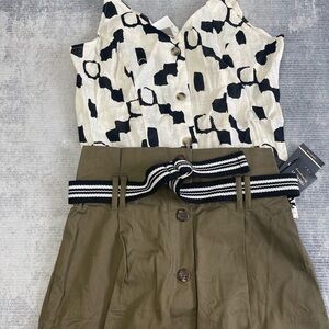 H&M Black and White Top with Olive Skirt Set